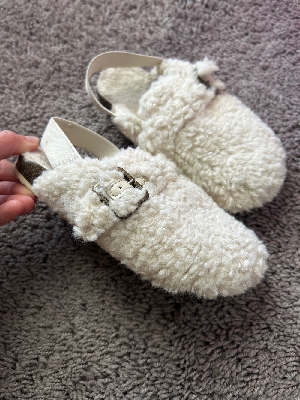 Cat & Jack Cream Faux-Shearling Slip-On Kids Clogs with Buckle
